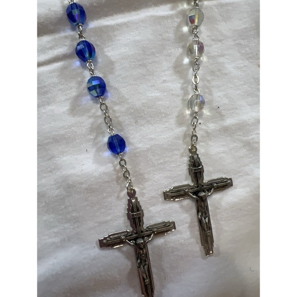 Jewelry - Set of 2 Catholic Rosaries Blue & Clear Glass Beads Silver Crucifix INRI Vintage
